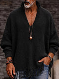 Vintage V-Neck Fringe Hem Knit Sweater