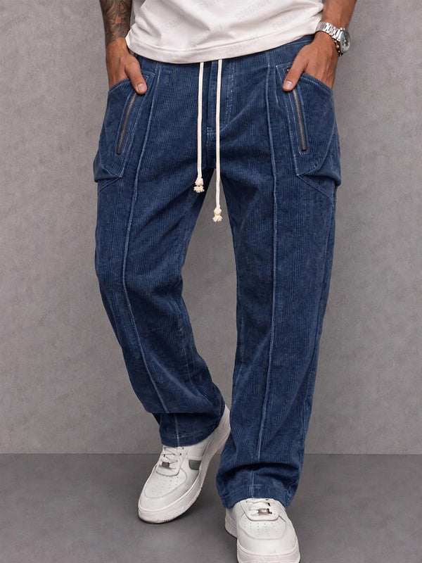 Classic Straight Leg Corduroy Drawstring Pants