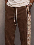 Casual Tribal Print Panel Corduroy Drawstring Pants