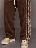 Casual Tribal Print Panel Corduroy Drawstring Pants