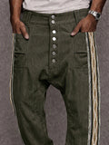 Corduroy Tribal Print Panel Drop Crotch Pants