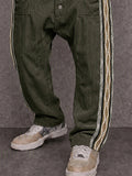 Corduroy Tribal Print Panel Drop Crotch Pants