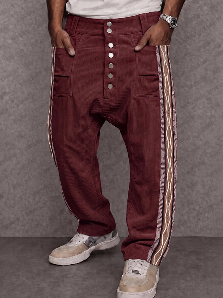 Men's Corduroy Tribal Print Drop Crotch Pants – COOFANDY
