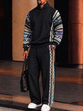 Athleisure Tribal Print Trim Stand Collar Matching Set