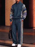 Athleisure Tribal Print Trim Stand Collar Matching Set