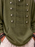 Sporty Loose Military Button Pullover Hoodie