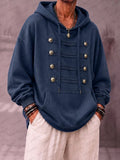 Sporty Loose Military Button Pullover Hoodie