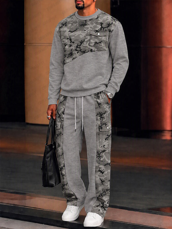 Athleisure Camo Patchwork Sweatshirt and Cargo Pants Set
