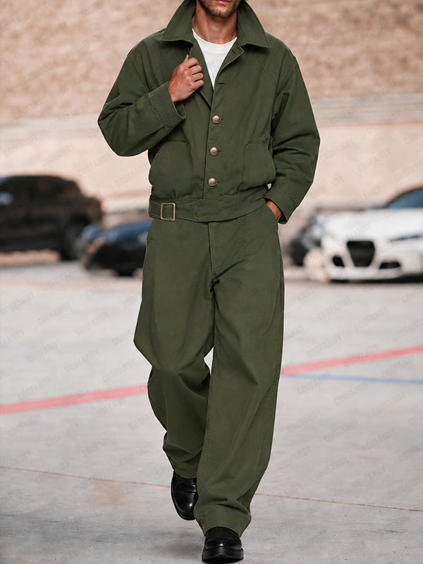 Cargo Style Pure Cotton Belted Jacket Pants Set