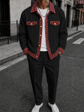 Stylish Contrast Trim Button Up Jacket Pants Set