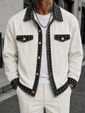Stylish Contrast Trim Button Up Jacket Pants Set