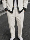 Stylish Contrast Trim Button Up Jacket Pants Set