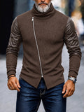 Statement Turtleneck Asymmetrical Zip PU Sleeves Sweater