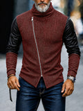 Statement Turtleneck Asymmetrical Zip PU Sleeves Sweater