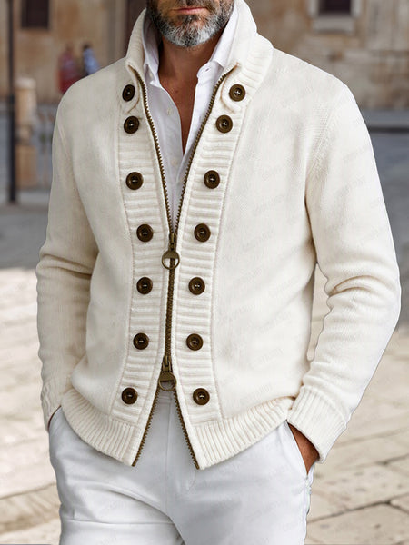 Mens High Collar Two Way Zip Cardigan | Button Detail Layer – COOFANDY