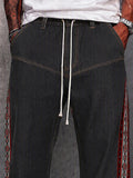 Street Style Jacquard Panels Faux Denim Pants