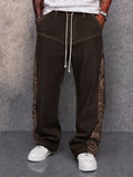 Street Style Jacquard Panels Faux Denim Pants