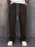 Street Style Jacquard Panels Faux Denim Pants