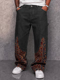 Denim-look Paisley Patchwork Drawstring Pants