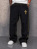 Casual Cross Embroidered Drawstring Pants
