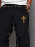 Casual Cross Embroidered Drawstring Pants