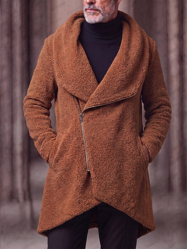 Warm Asymmetrical Zip Fleece Long Coat