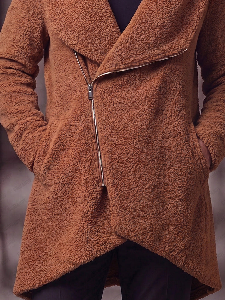Mens Asymmetrical Zip Fleece Coat | Long Modern Outerwear – COOFANDY