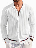 Casual Versatile Striped Button Down Knit Shirt
