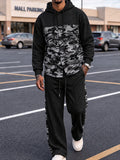 Casual Street Style Camo Panel Hoodie Set
