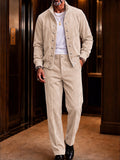 Elevated Casual Stand Collar Corduroy Zip Jacket Set