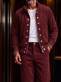 Elevated Casual Stand Collar Corduroy Zip Jacket Set