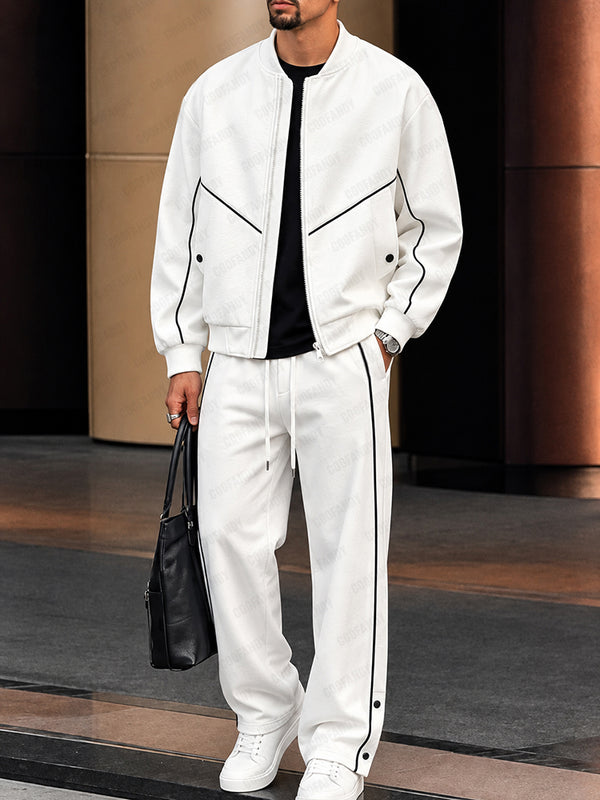 Urban Relaxed Contrast Piping Jacket Pants Set