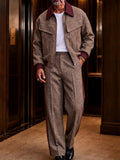 Retro Herringbone Color Block Jacket Pants Set