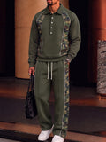 Trendy Camo Patchwork Sweatshirt Pants Set