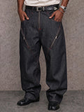 Urban Streetwear Contrast Stitch Jeans with Zip Detail