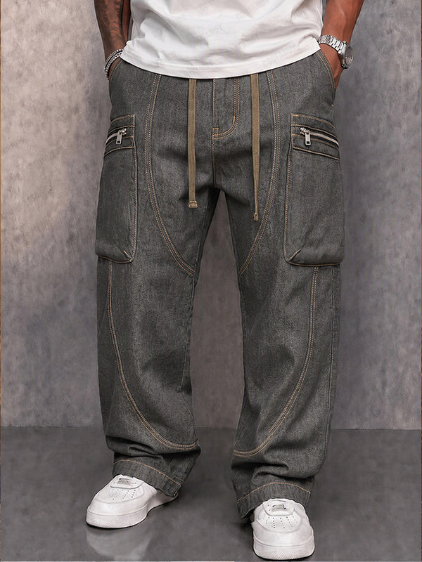 Casual Relaxed Fit Zip Pocket Cargo Jeans
