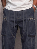 Casual Relaxed Fit Zip Pocket Cargo Jeans