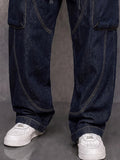 Casual Relaxed Fit Zip Pocket Cargo Jeans