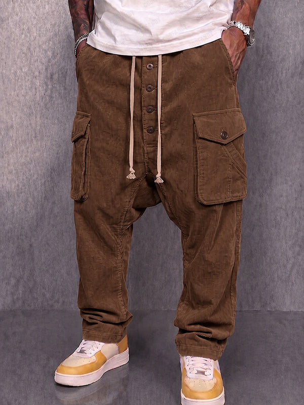 Casual Drop Crotch Corduroy Cargo Pants