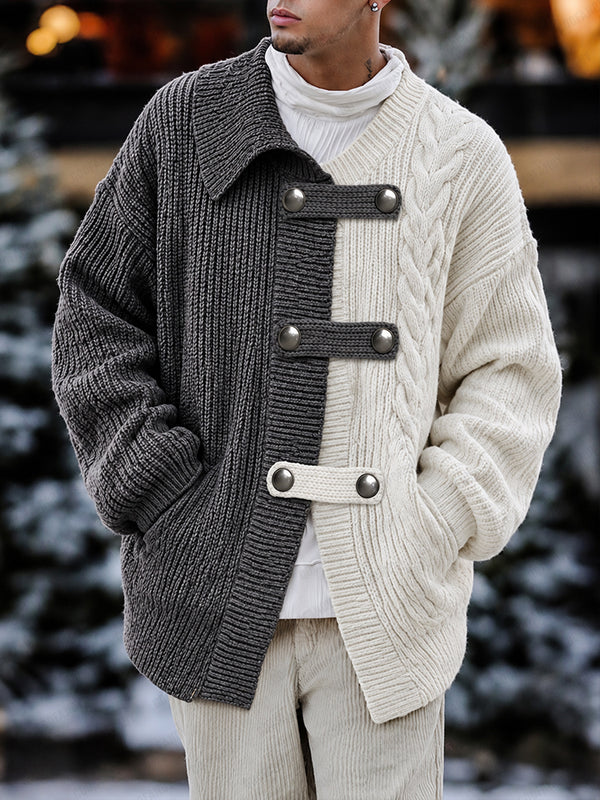 Streetwear Irregular Colorblock Knit Cardigan