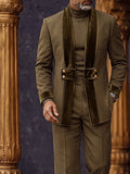 Smart Casual Velvet Patchwork Blazer Pants Set