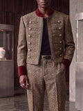 Retro Elegant Herringbone Zip Jacket Pants Set