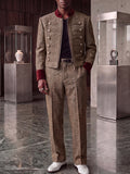 Retro Elegant Herringbone Zip Jacket Pants Set