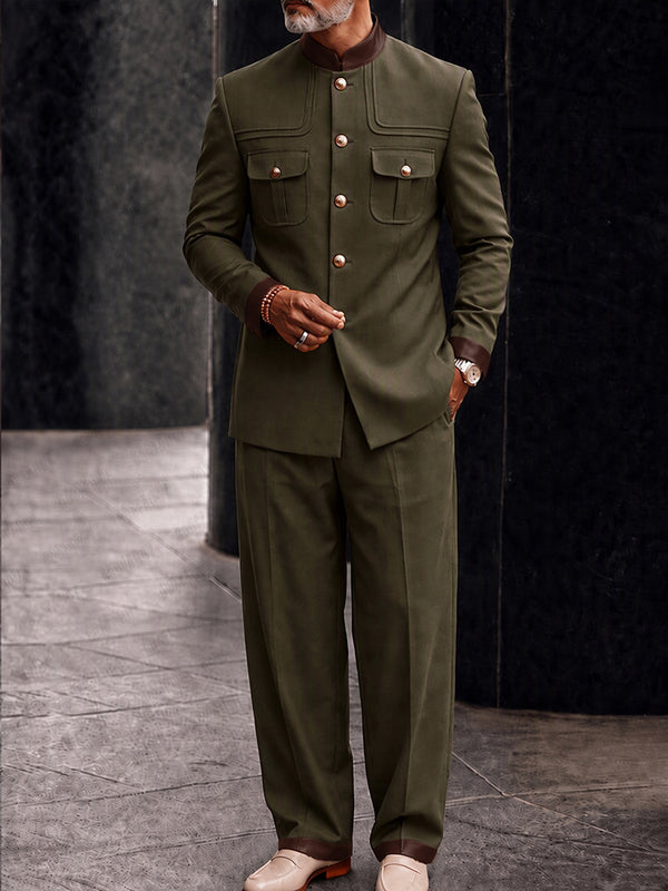 Urban Faux Leather Patchwork Safari Suit Set