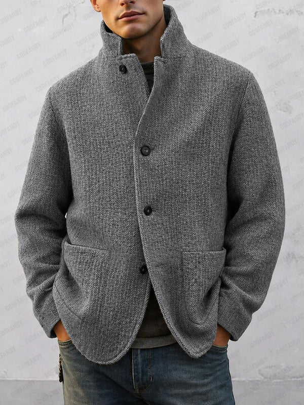 Timeless Herringbone Stand Collar Lined Jacket