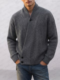 Casual Diagonal Button Placket Knit Cardigan