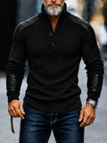 Stylish Faux Leather Panel Knit Pullover Top