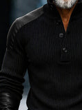 Stylish Faux Leather Panel Knit Pullover Top