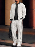 Athletic Fleece Baseball Collar Two Piece Tracksuit