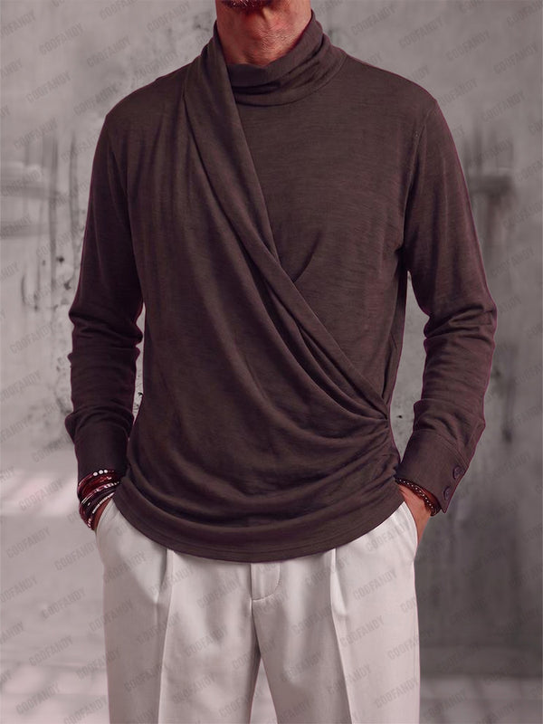 Asymmetrical Wrap Front Turtleneck Shirt